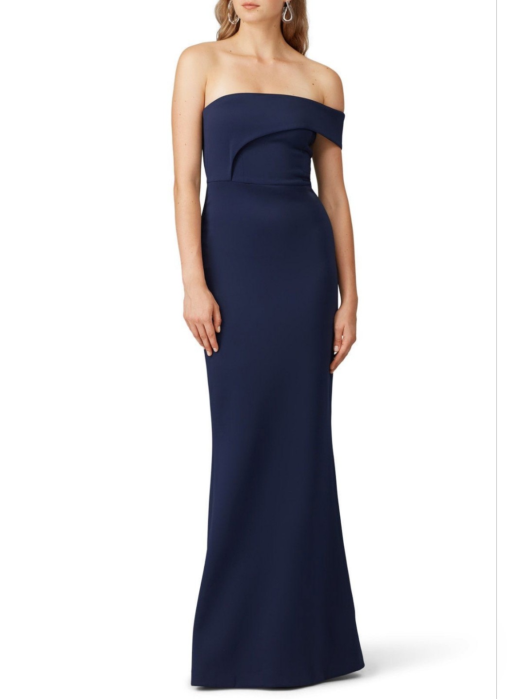 Black Halo Eve Navy Molten Off Shoulder Gown Black Halo Size 14 Evening Dress